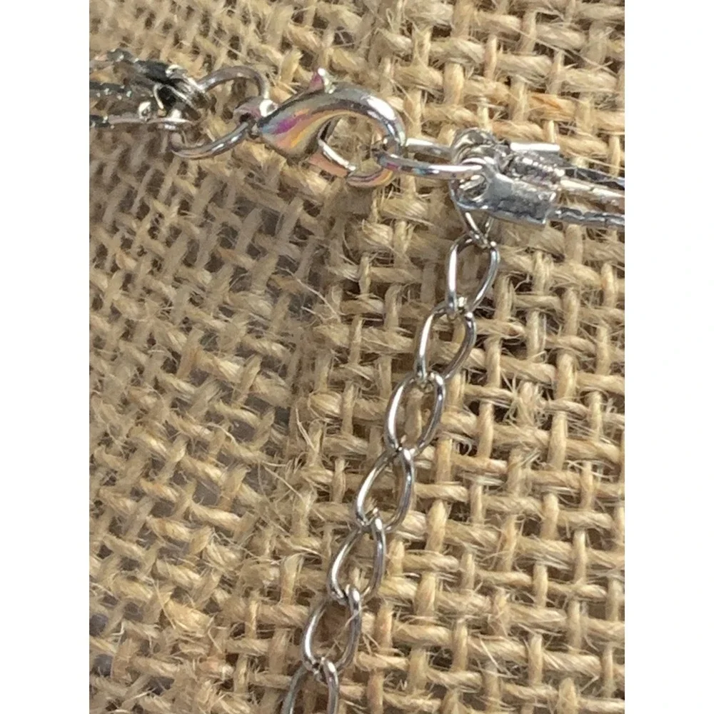 Iridescent Multi Strand Layered Necklace Silver Tone Oil Slick Faceted Beads 20